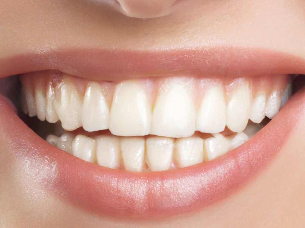 Close-up of healthy white teeth and gums