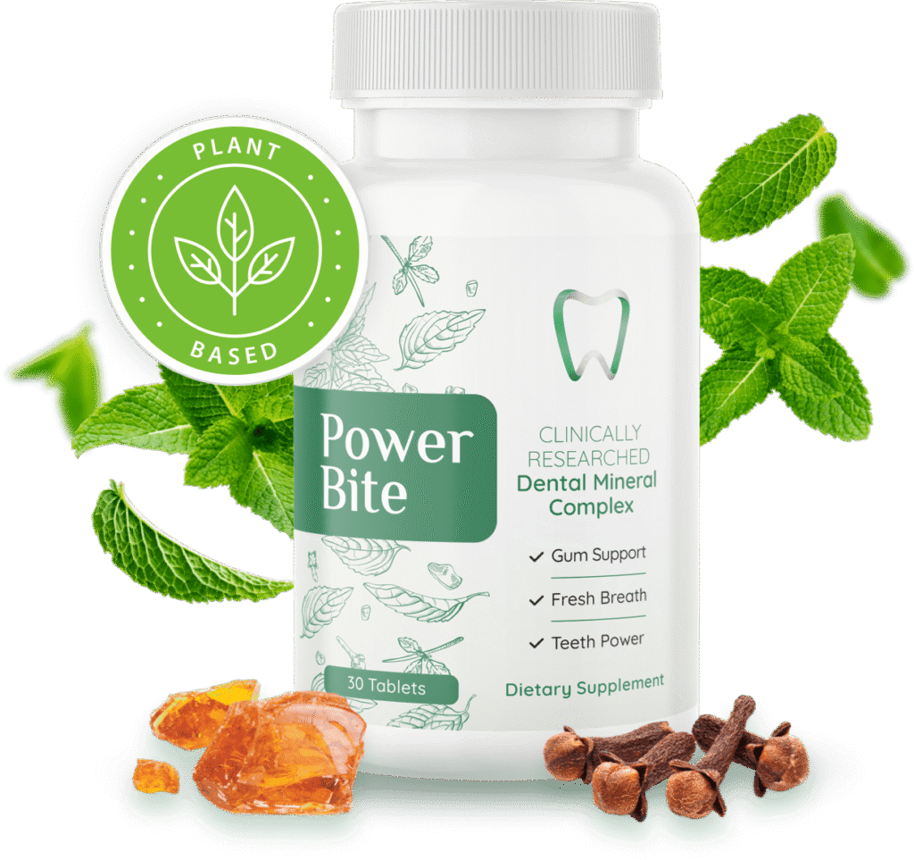 PowerBite dental mineral supplement bottle